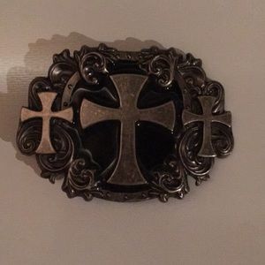 Cross belt buckle black and silver
